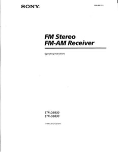 Sony STR-DB930 STR-DB830 AV Receiver Owners Manual