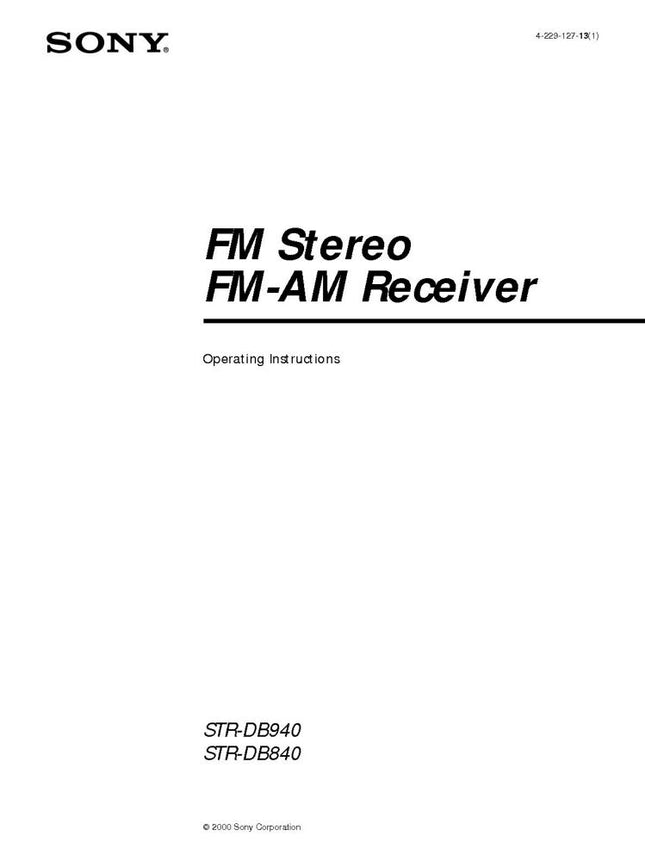 Sony STR-DB940 STR-DB840 AV Receiver Owners Manual