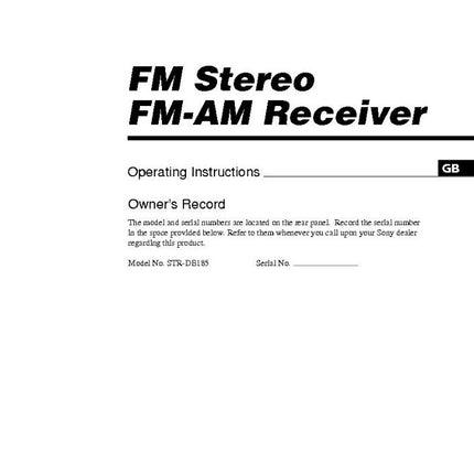 Sony STR-DE185 AV Receiver Owners Manual
