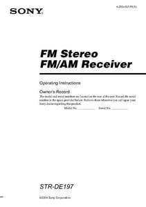 Sony STR-DE197 AV Receiver Owners Manual