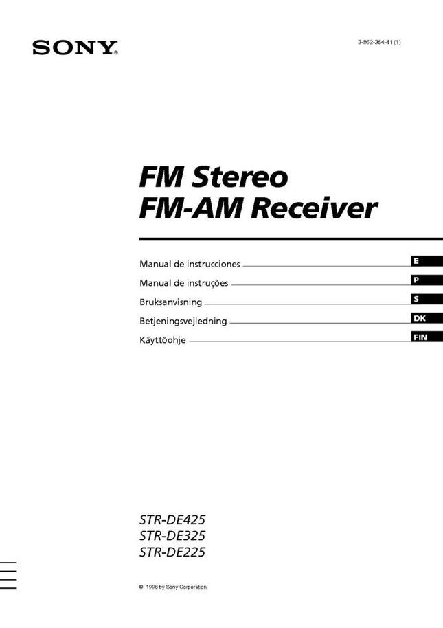 Sony STR-DE225 Amplifier Receiver Owners Instruction Manual