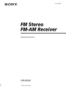 Sony STR-DE305 AV Receiver Owners Manual