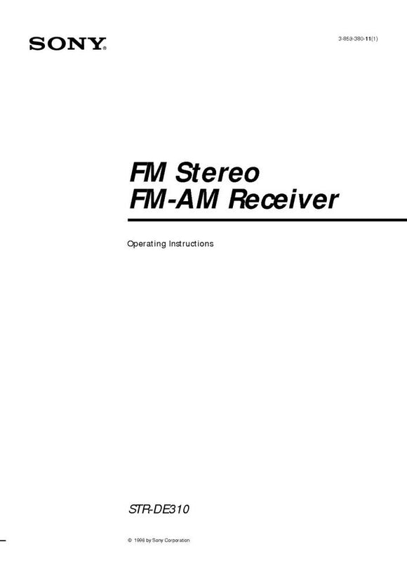 Sony STR-DE310 Amplifier Receiver Owners Instruction Manual