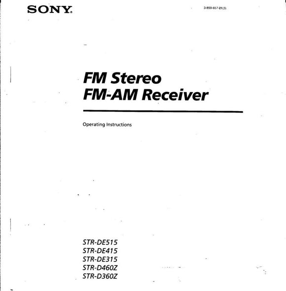 Sony STR-DE315 Amplifier Receiver Owners Instruction Manual