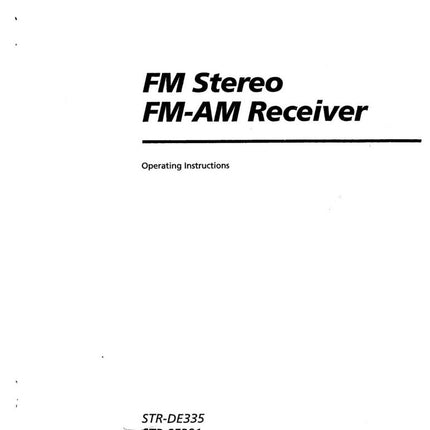Sony STR-DE335 Amplifier Receiver Owners Instruction Manual