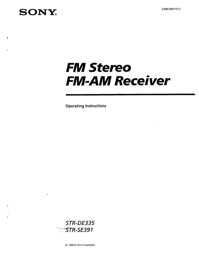 Sony STR-DE335 STR-SE391 AV Receiver Owners Manual