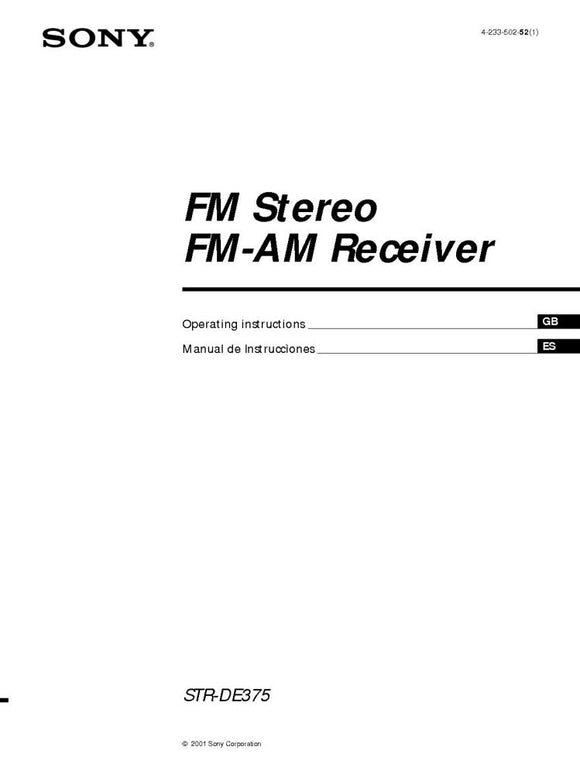 Sony STR-DE375 AV Receiver Owners Manual