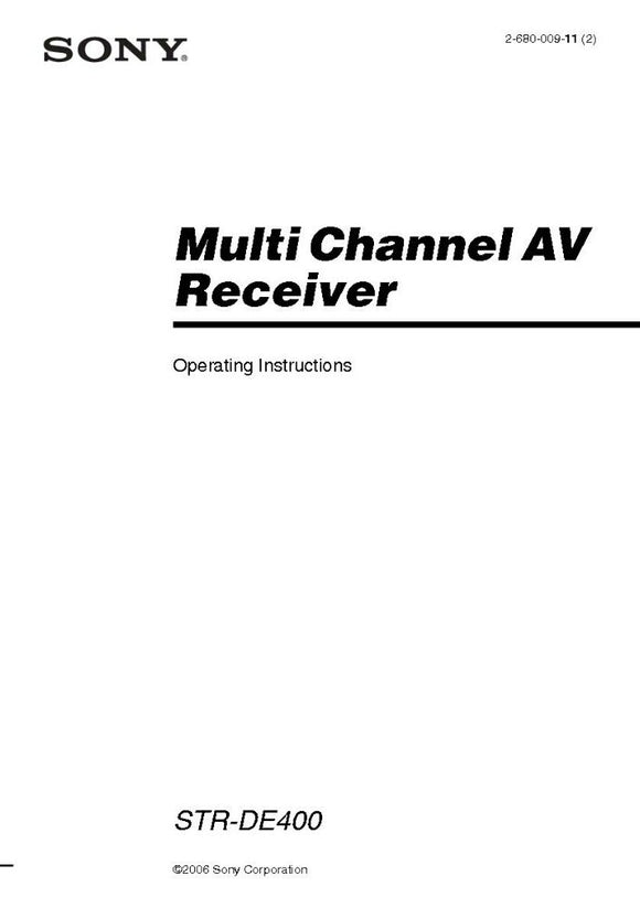 Sony STR-DE400 AV Receiver Owners Manual