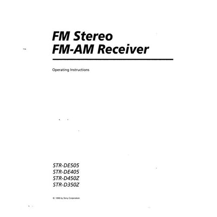 Sony STR-DE405 Amplifier Receiver Owners Instruction Manual
