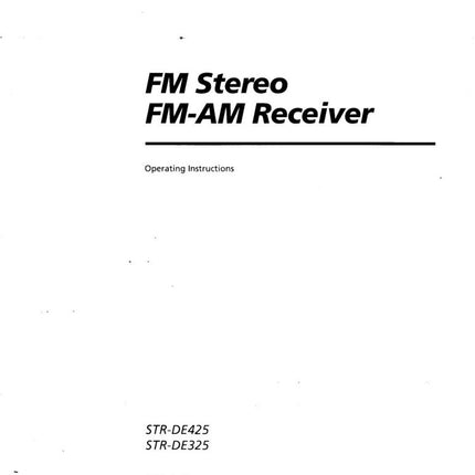 Sony STR-DE425 STR-DE325 AV Receiver Owners Manual