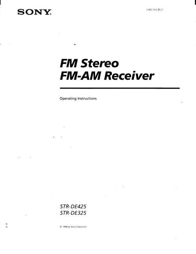 Sony STR-DE425 STR-DE325 AV Receiver Owners Manual