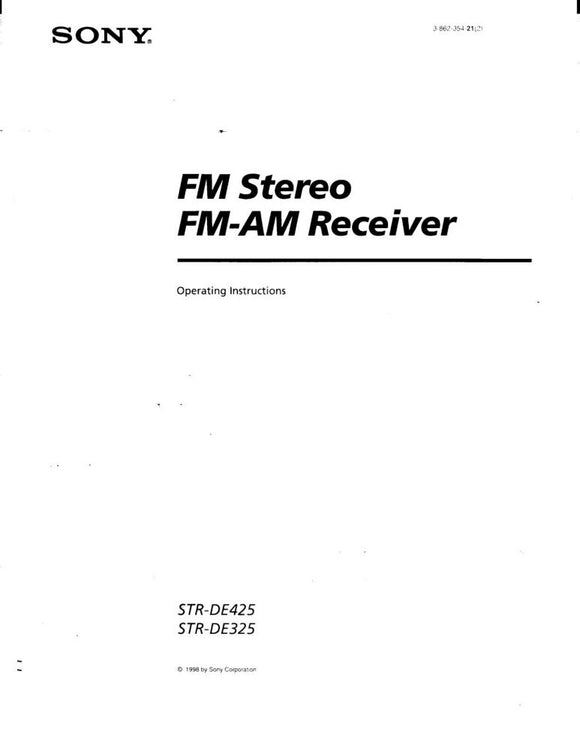 Sony STR-DE425 STR-DE325 AV Receiver Owners Manual