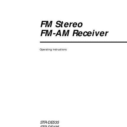 Sony STR-DE435 Amplifier Receiver Owners Instruction Manual