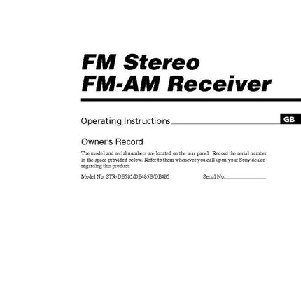 Sony STR-DE485E Amplifier Receiver Owners Instruction Manual