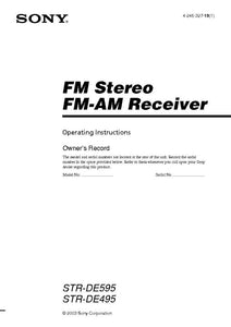 Sony STR-DE495 Amplifier Receiver Owners Instruction Manual