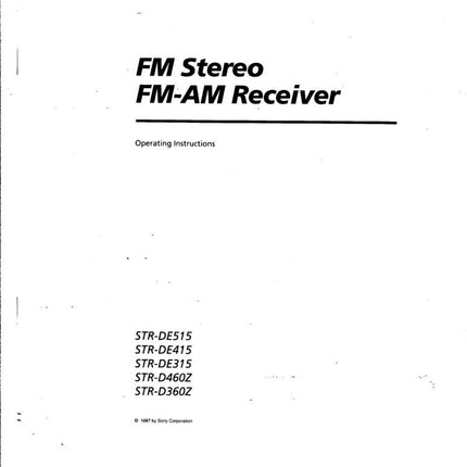 Sony STR-DE515 STR-DE415 STR-DE315 STR-D460Z STR-D360Z AV Receiver Owner Manual