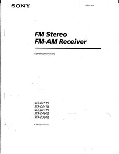 Sony STR-DE515 STR-DE415 STR-DE315 STR-D460Z STR-D360Z AV Receiver Owner Manual