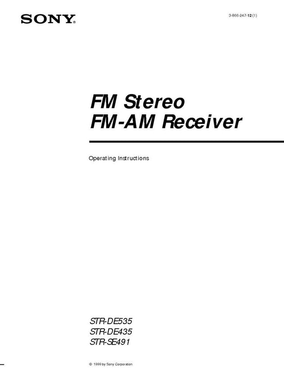 Sony STR-DE535 STR-DE435 STR-SE491 AV Receiver Owners Manual