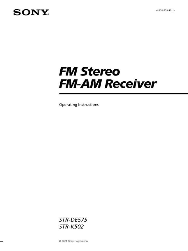 Sony STR-DE575 STR-K502 AV Receiver Owners Manual