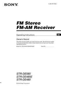 Sony STR-DE585 STR-DE485E STR-DE485 AV Receiver Owners Manual