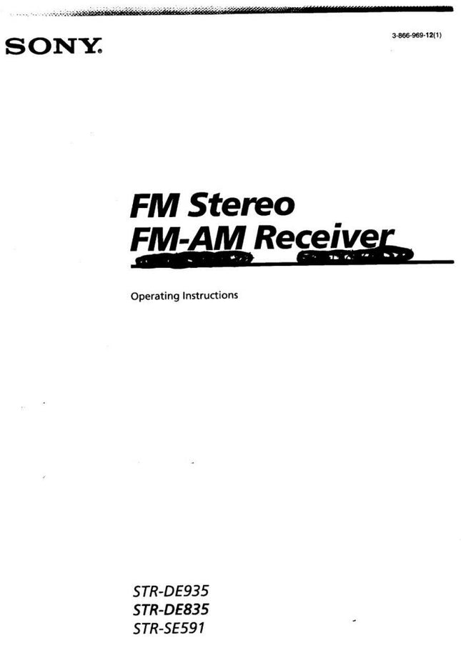 Sony STR-DE591 STR-DE835 STR-DE935 Receiver Owners Manual