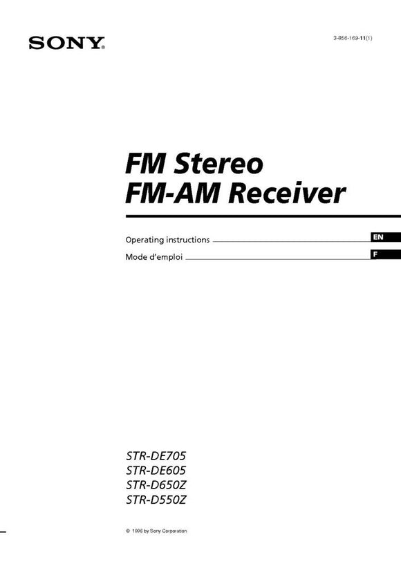 Sony STR-DE605 Amplifier Receiver Owners Instruction Manual