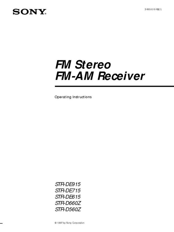 Sony STR-DE615 Amplifier Receiver Owners Instruction Manual