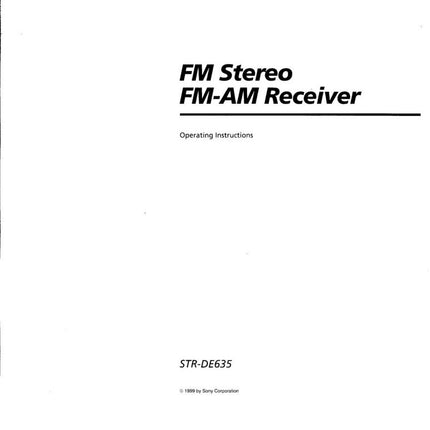 Sony STR-DE635 AV Receiver Owners Manual
