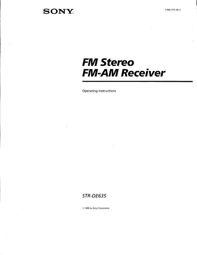 Sony STR-DE635 AV Receiver Owners Manual