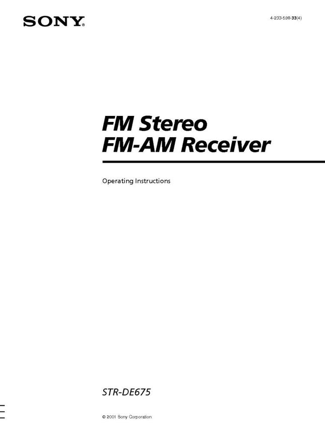 Sony STR-DE675 AV Receiver Owners Manual