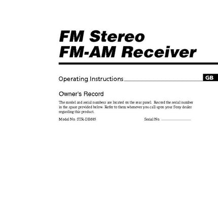 Sony STR-DE685 AV Receiver Owners Manual