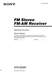 Sony STR-DE695 AV Receiver Owners Manual