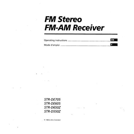 Sony STR-DE705 STR-DE605 STR-D650Z STR-D550Z AV Receiver Owners Manual