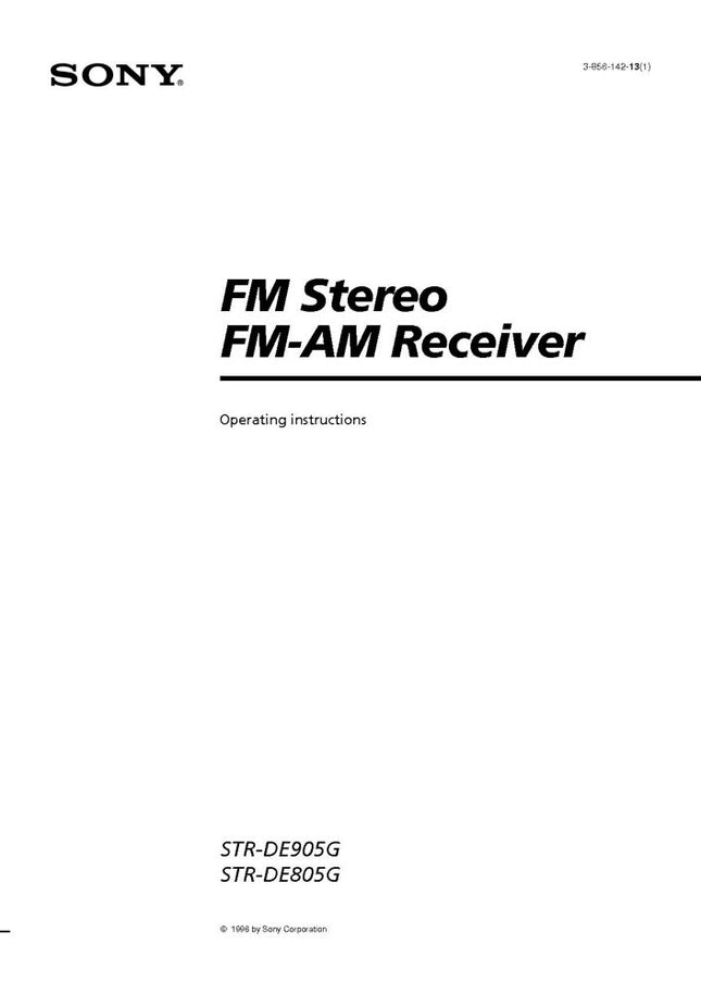 Sony STR-DE805G Amplifier Receiver Owners Instruction Manual