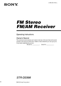 Sony STR-DE898 AV Receiver Owners Manual