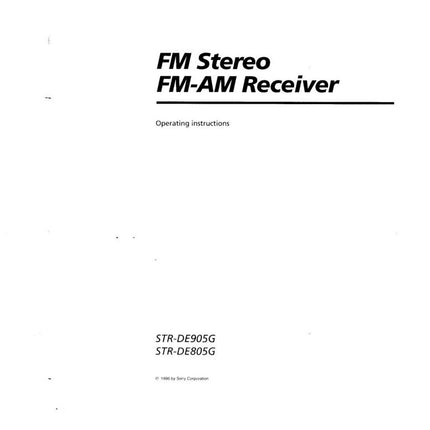 Sony STR-DE905G STR-DE805G AV Receiver Owners Manual