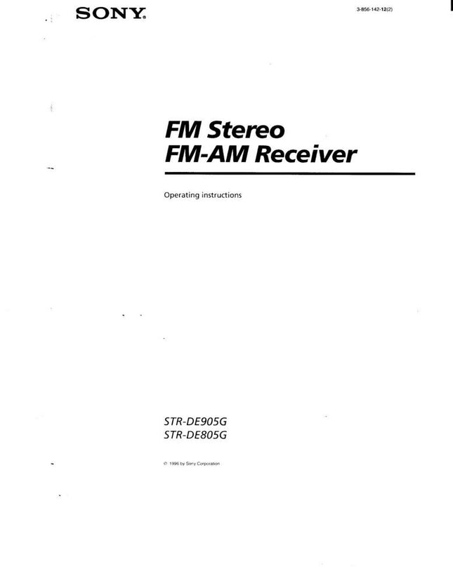 Sony STR-DE905G STR-DE805G AV Receiver Owners Manual