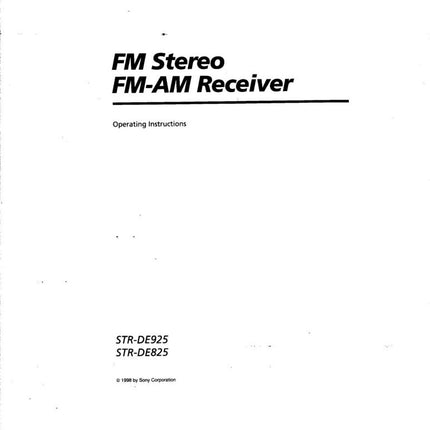 Sony STR-DE925 STR-DE825 AV Receiver Owners Manual