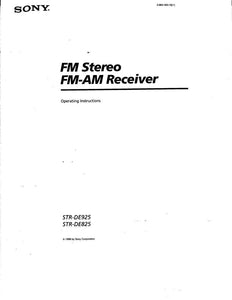 Sony STR-DE925 STR-DE825 AV Receiver Owners Manual