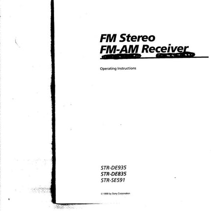 Sony STR-DE935 STR-DE835 STR-SE591 AV Receiver Owners Manual