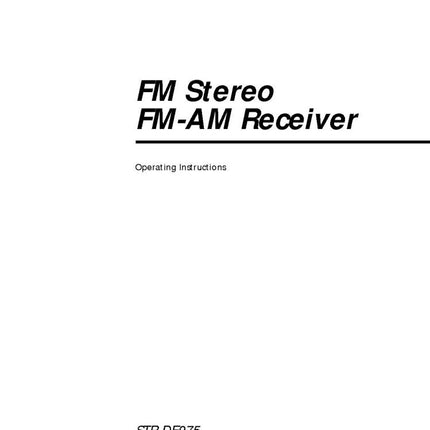 Sony STR-DE975 STR-DE875 AV Receiver Owners Manual