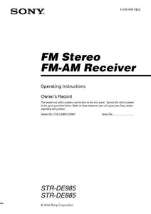 Sony STR-DE985 STR-DE885 AV Receiver Owners Manual