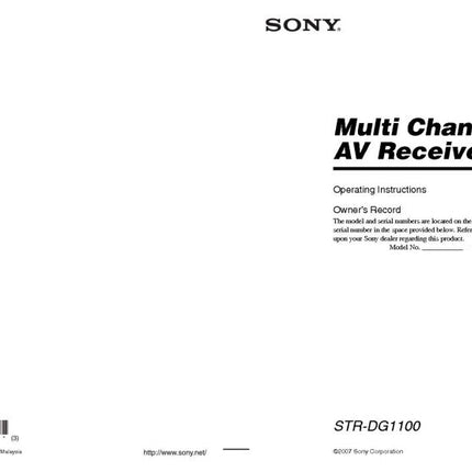 Sony STR-DG1100 AV Receiver Owners Manual
