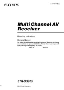 Sony STR-DG800 AV Receiver Owners Manual