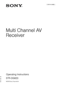 Sony STR-DG820 AV Receiver Owners Manual