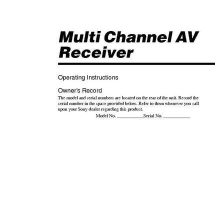 Sony STR-DG910 AV Receiver Owners Manual