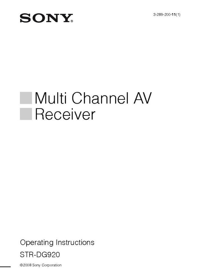 Sony STR-DG920 AV Receiver Owners Manual