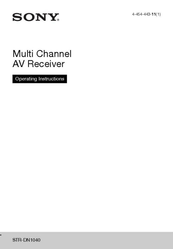 Sony STR-DN1040 AV Receiver Owners Manual