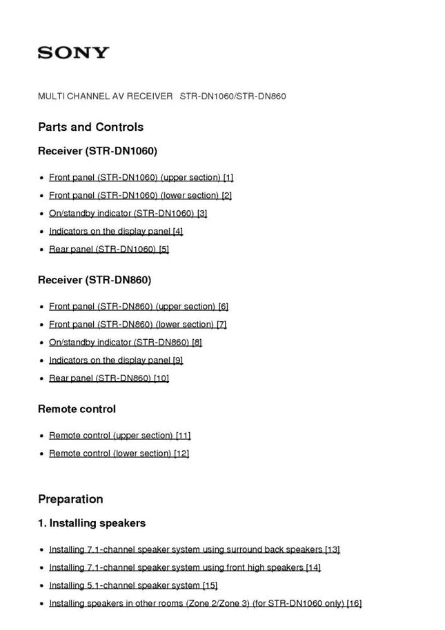 Sony STR-DN1060 Receiver Owners Manual