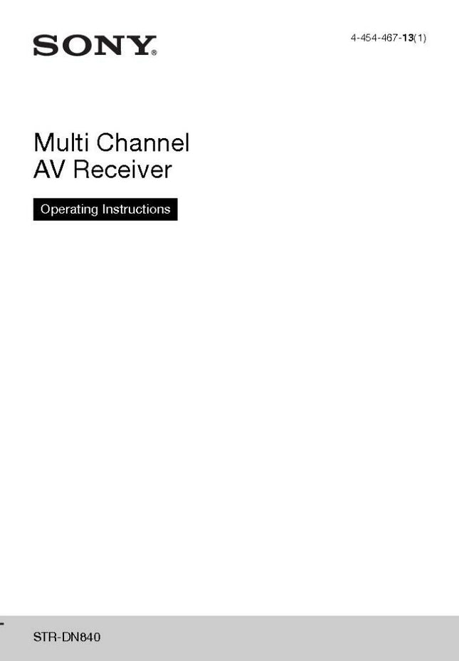 Sony STR-DN840 AV Receiver Owners Manual